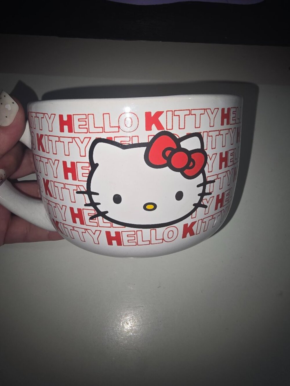 Hello Kitty 24oz Ceramic Soup Mug *No Lid* Red White Sanrio Cup Bowl Kitchen